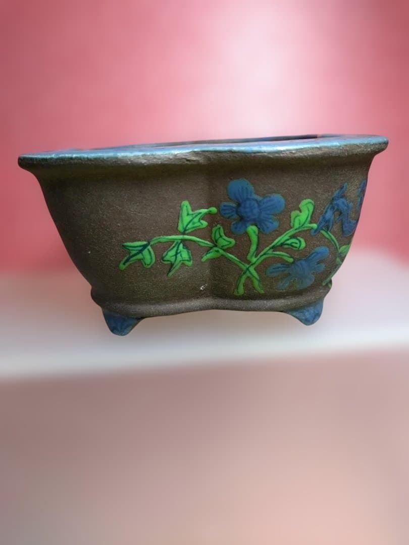 陶器製植木鉢 花と葉の模様