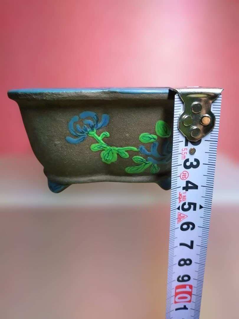 陶器製植木鉢 花と葉の模様