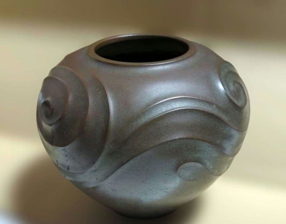 金工家 名工 八島望舟 作　鋳造青銅　花瓶　高岡銅器