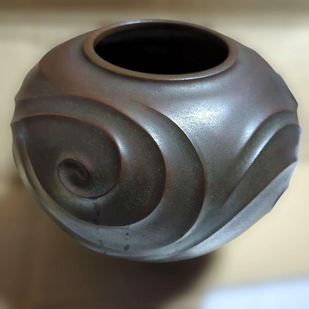金工家 名工 八島望舟 作　鋳造青銅　花瓶　高岡銅器