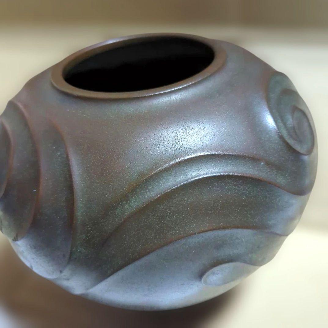 金工家 名工 八島望舟 作　鋳造青銅　花瓶　高岡銅器
