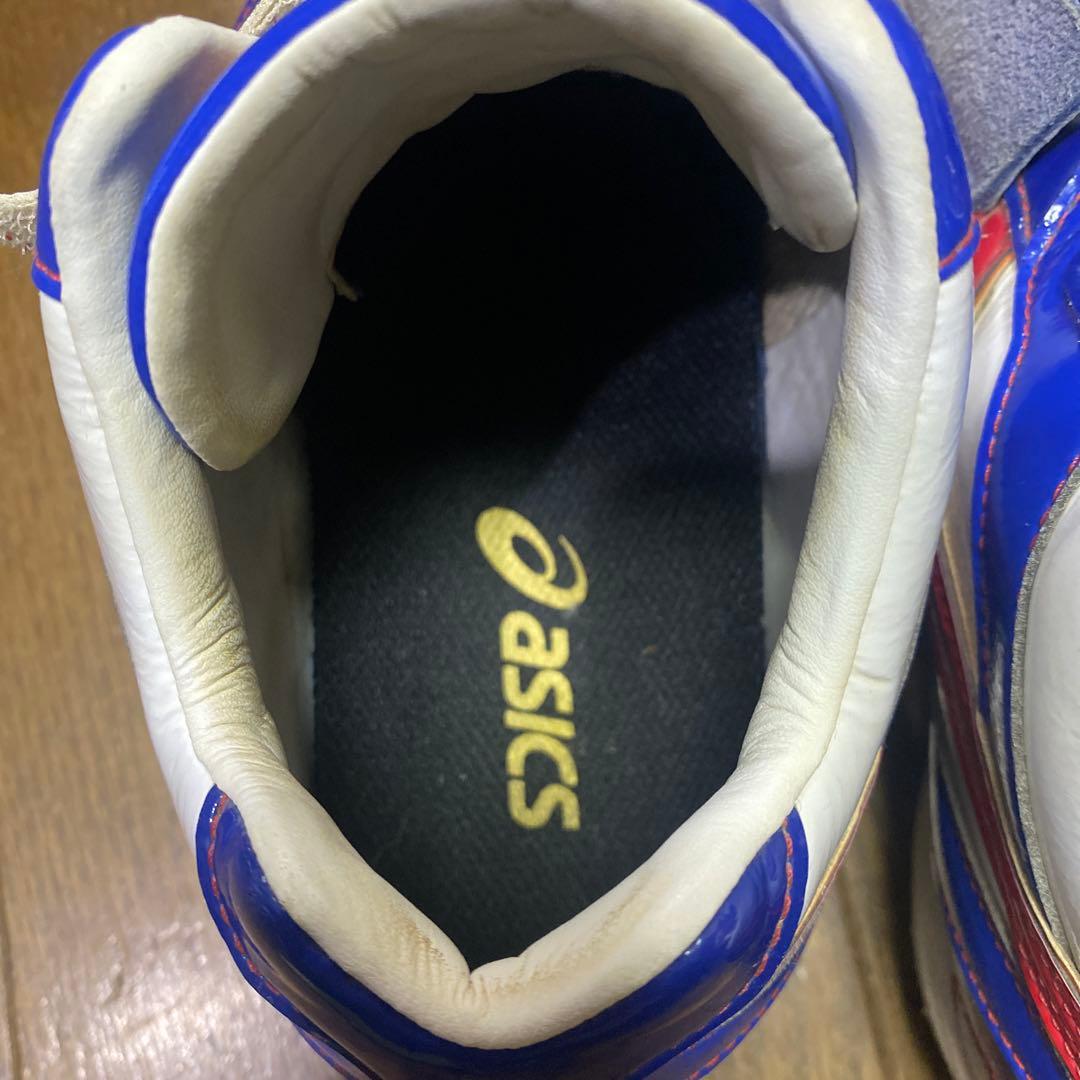 asics 野球スパイクシューズ 青/白/赤 ベルクロ、ゴールドステージ