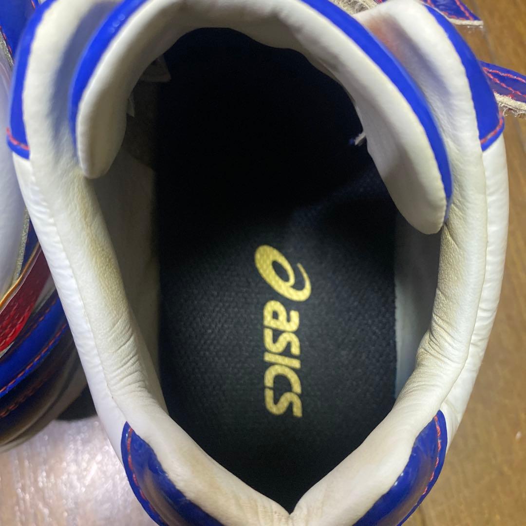 asics 野球スパイクシューズ 青/白/赤 ベルクロ、ゴールドステージ