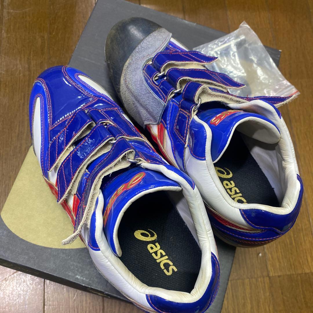asics 野球スパイクシューズ 青/白/赤 ベルクロ、ゴールドステージ