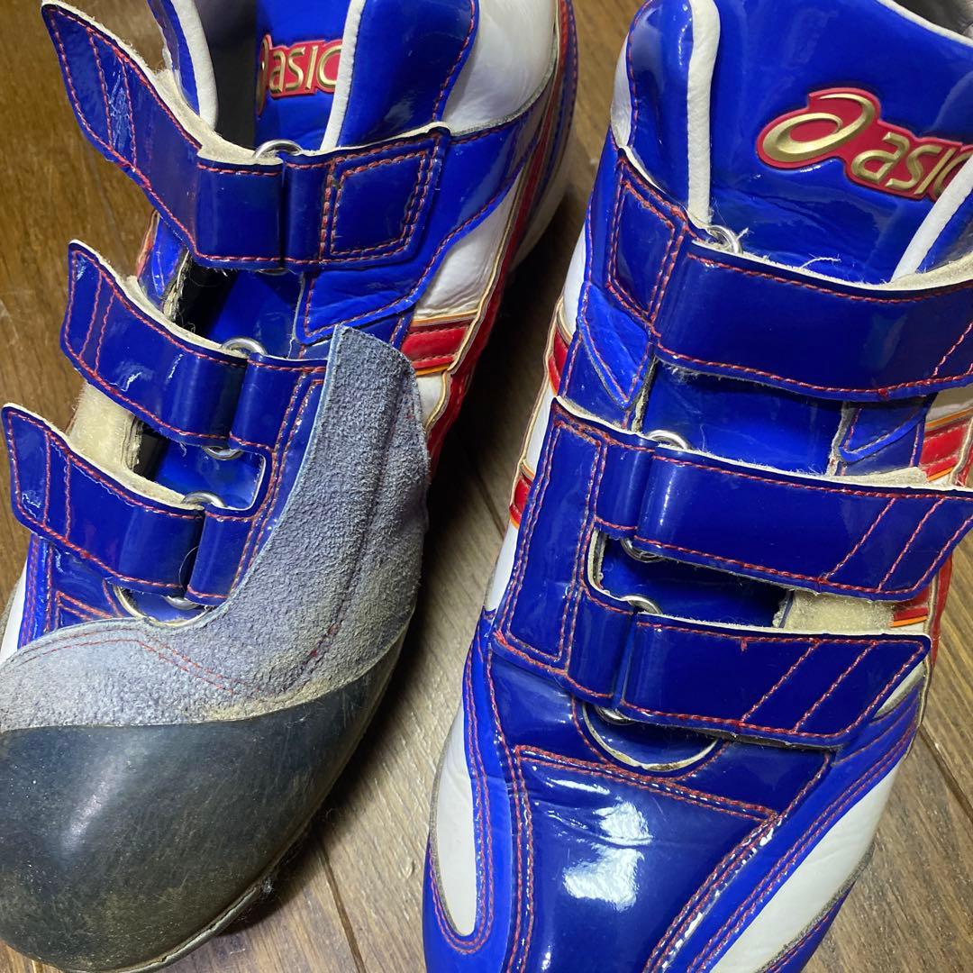 asics 野球スパイクシューズ 青/白/赤 ベルクロ、ゴールドステージ
