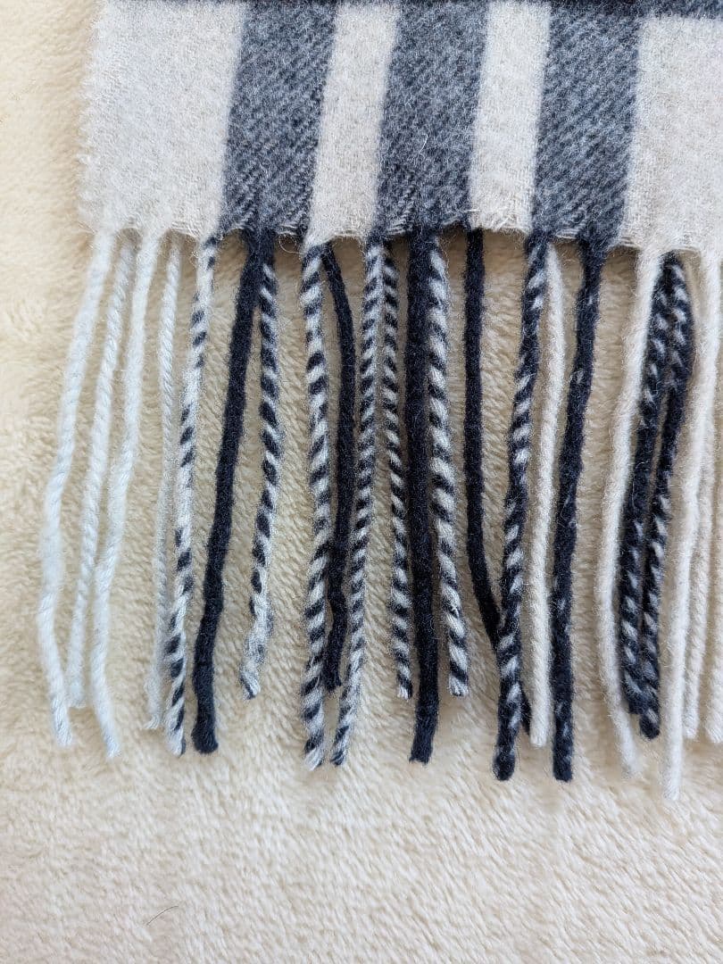 ラルフローレン　ブランケット　ホワイト&ブルー　WOOL100%　アウトドア