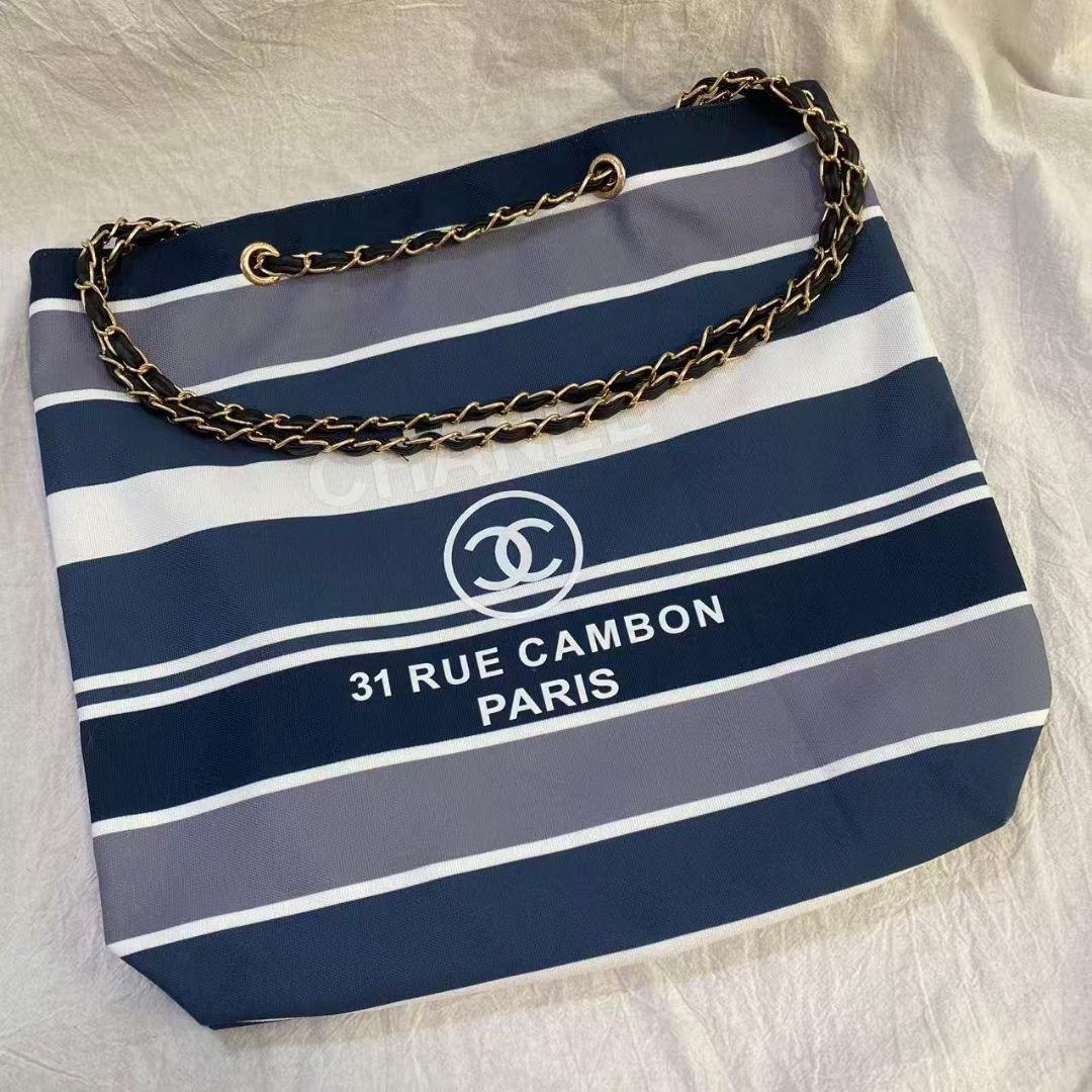 CHANEL ノベルティ ストライプ トートバッグ チェーン 大容量