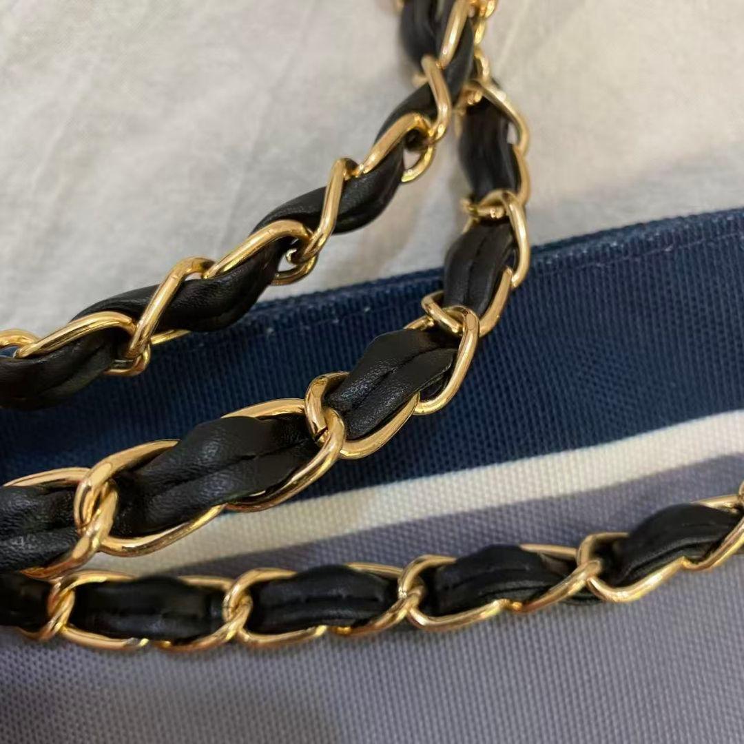 CHANEL ノベルティ ストライプ トートバッグ チェーン 大容量