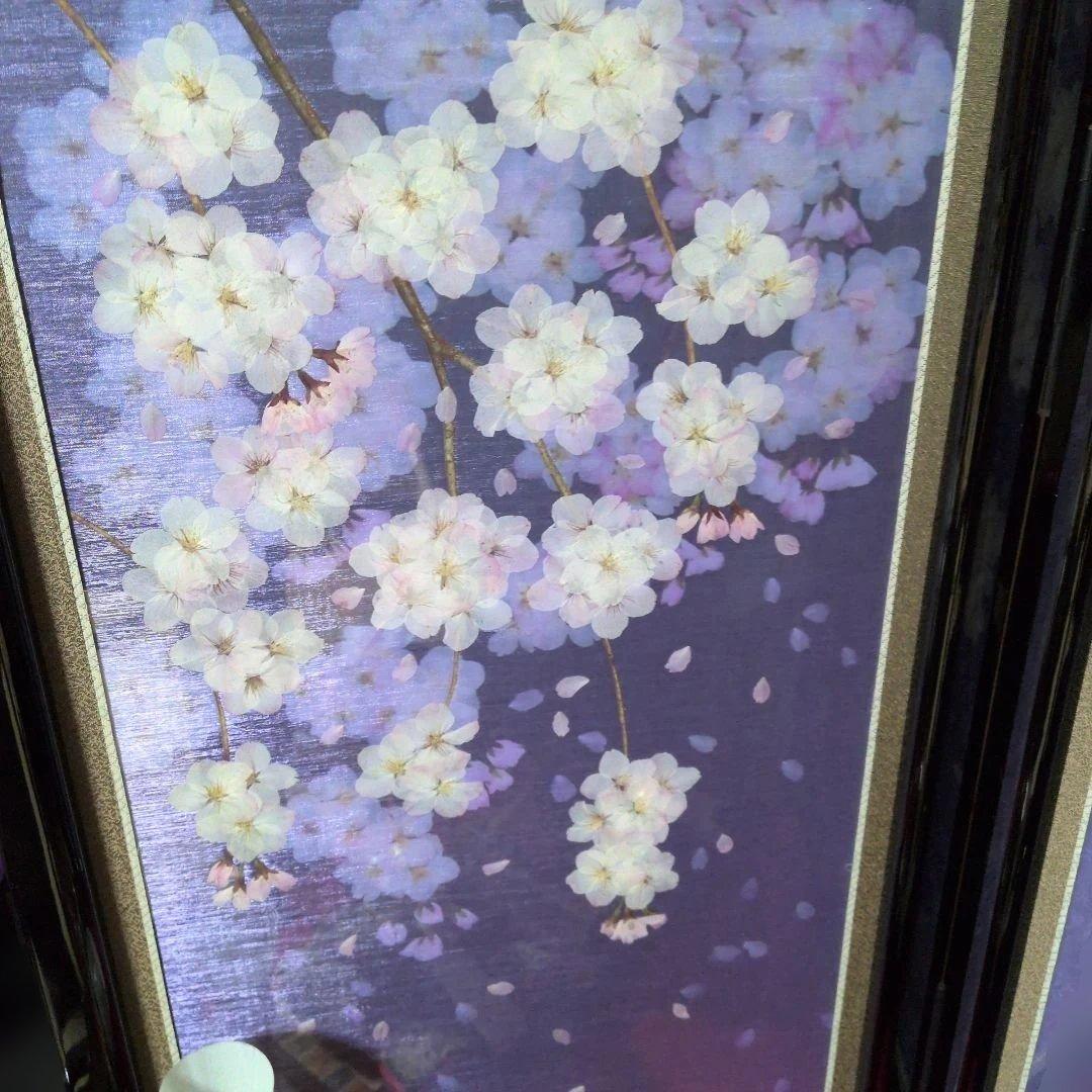 桜の花の押し花屏風　二曲