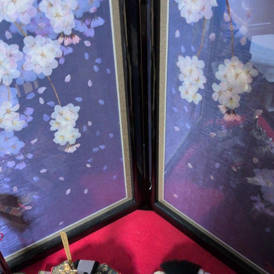 桜の花の押し花屏風　二曲