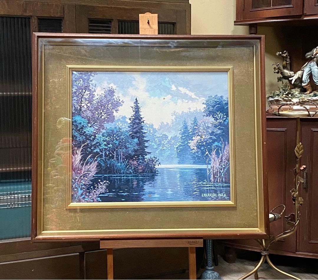 若石賛花 直筆サイン入り 静かなる森 風景画 油絵 インテリア