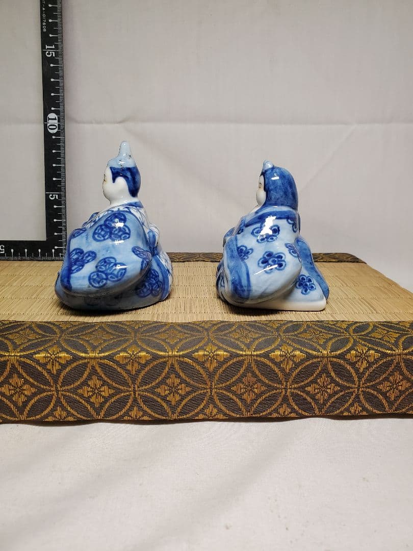 保管品　レトロ　お雛様　九谷　菊仙　染付　高さ約9㎝　収集品　⑩