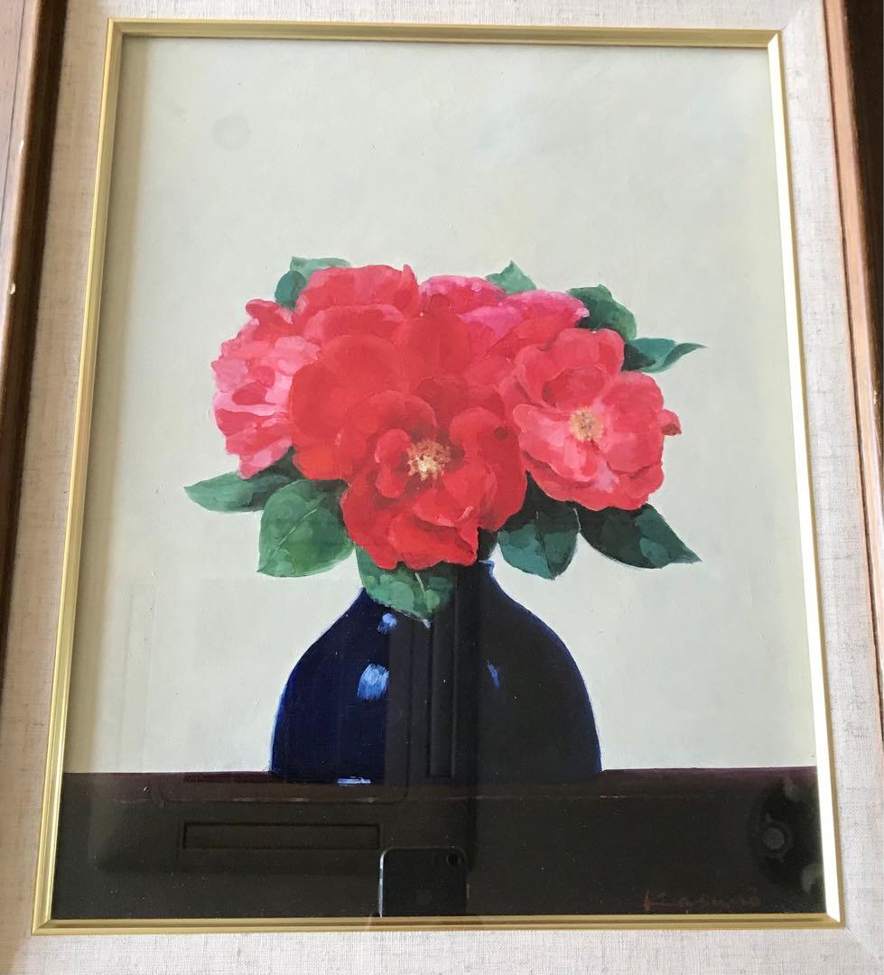 油彩 サイン有り 花 F6 額装 油絵 油画 絵画 B