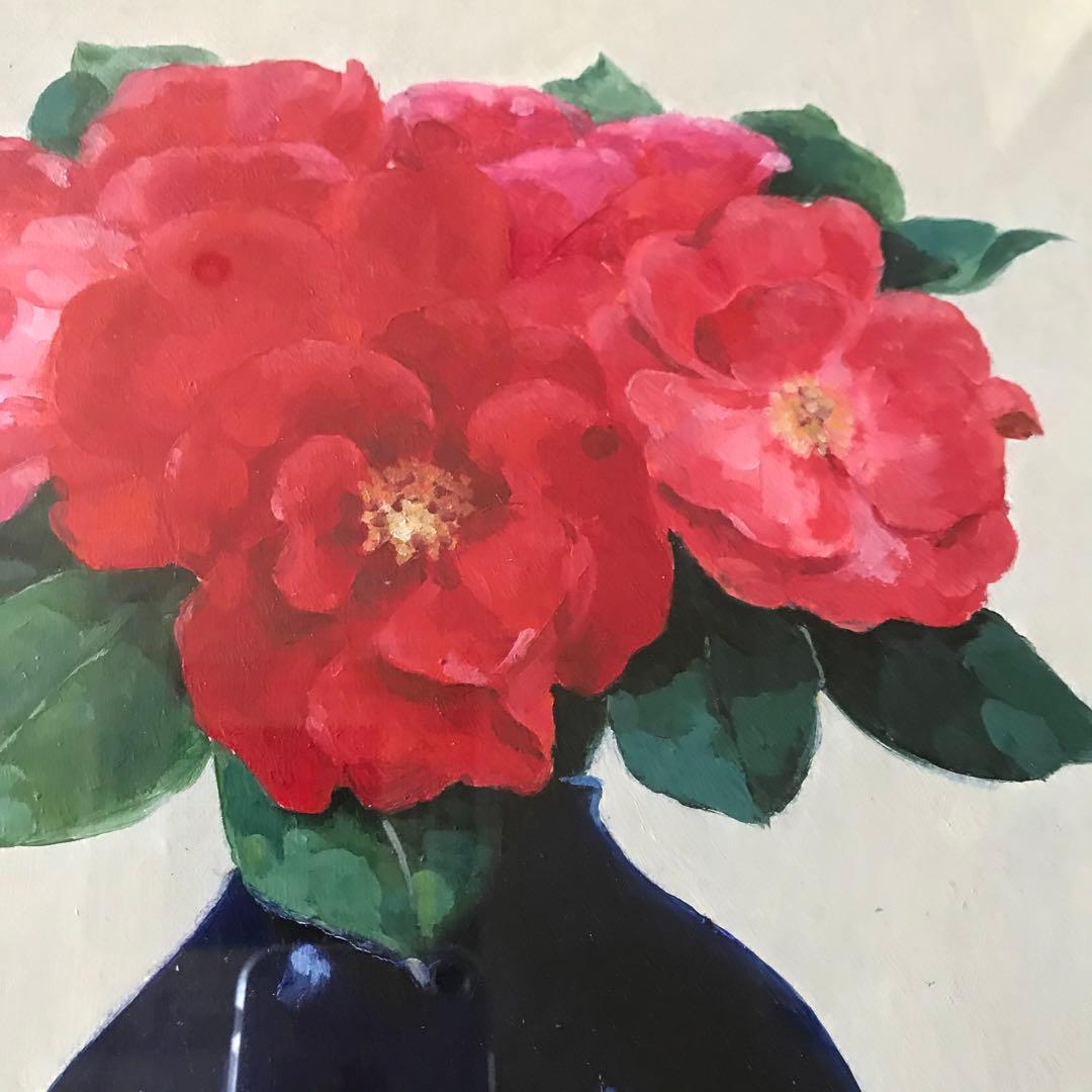 油彩 サイン有り 花 F6 額装 油絵 油画 絵画 B