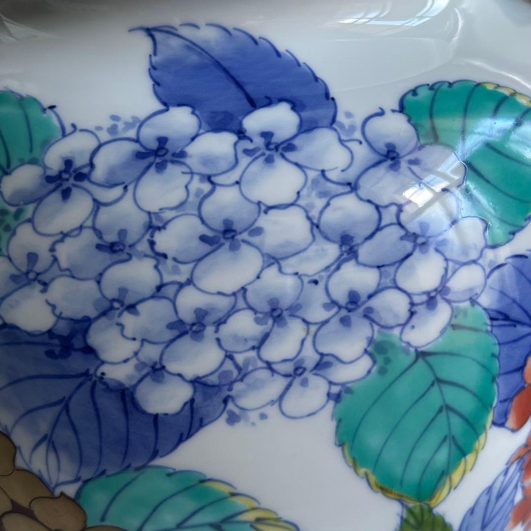 文右衛門作 錦あじさい絵　手描き　壺　花瓶　花器 インテリア　大きい　桐箱付