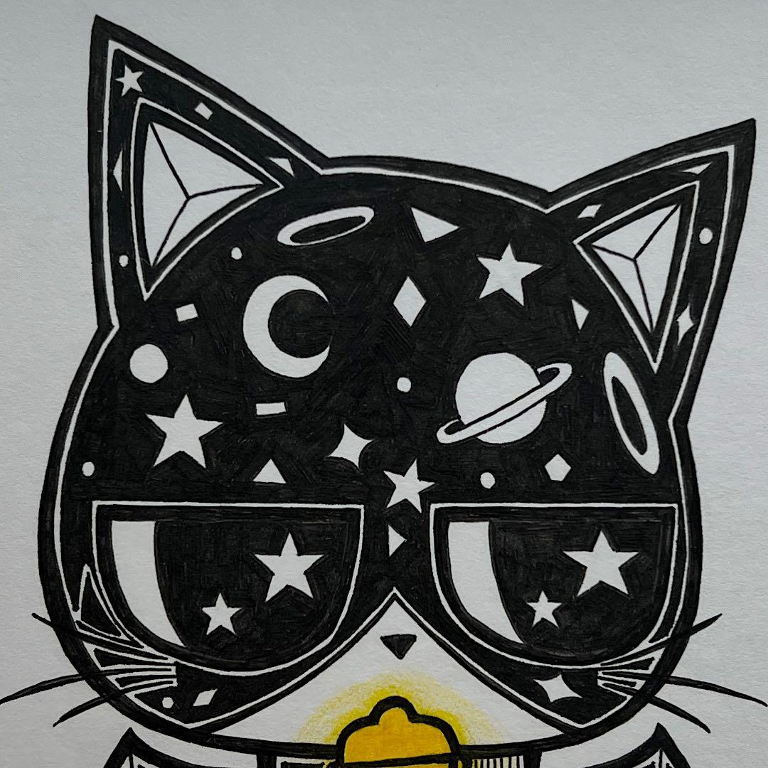 動物 原画 絵 手描き 癒し 猫 仏様 一点物 額縁付き 『ほとけニャン』