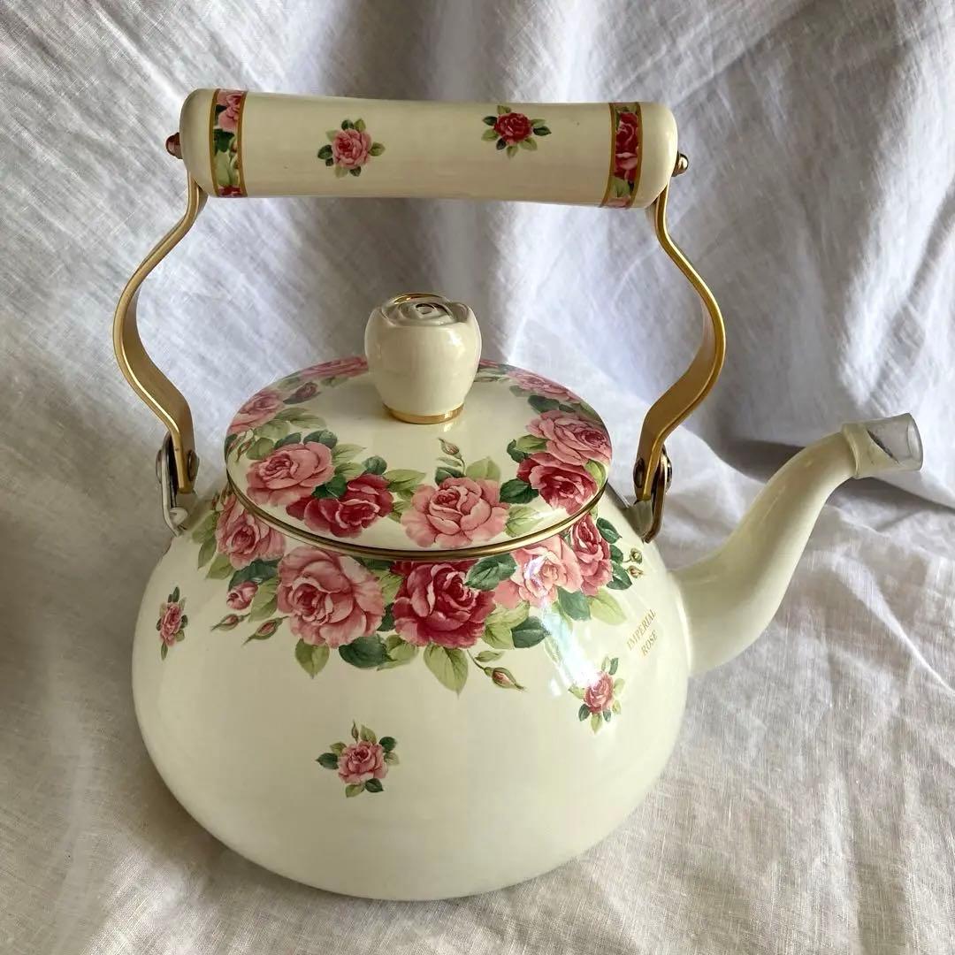 【新品未使用】エジリー　ケトル　インペリアルローズ　花柄　　2.3L　クリーム色