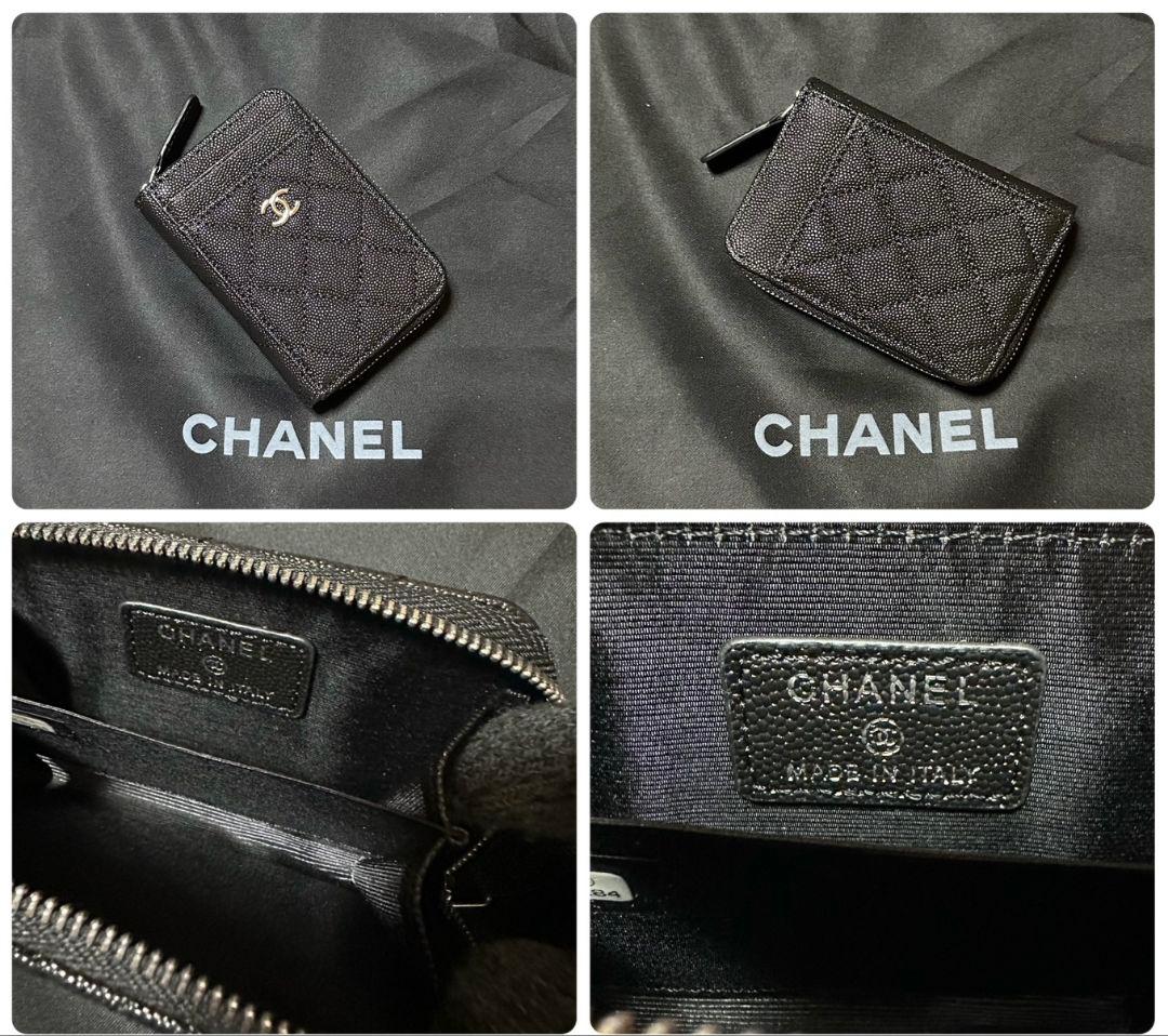 CHANELノベルティキャビアスキンレザーフラグメントケースケースブラック
