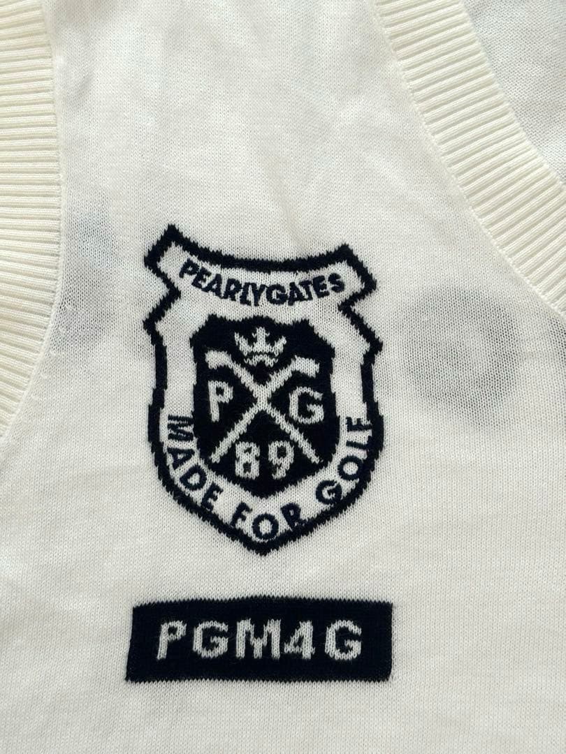 美品PEARLY GATES 薄手ニットベスト　4 ホワイト×ネイビー