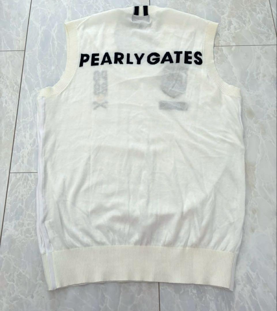 美品PEARLY GATES 薄手ニットベスト　4 ホワイト×ネイビー