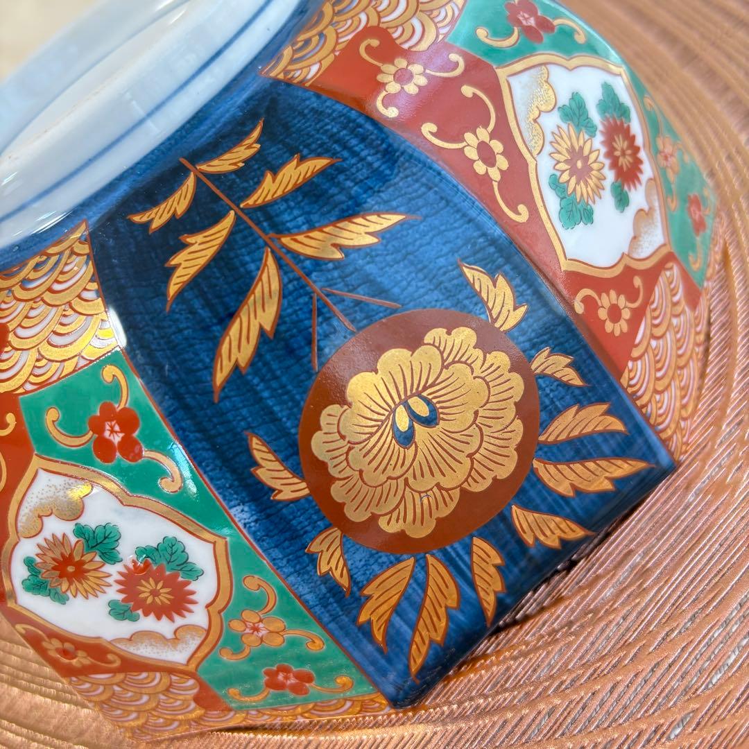 ❇︎未使用❇︎ 有田焼 青藍窯 古伊万里 金襴手 十角鉢 深鉢 菓子鉢 深皿 金彩