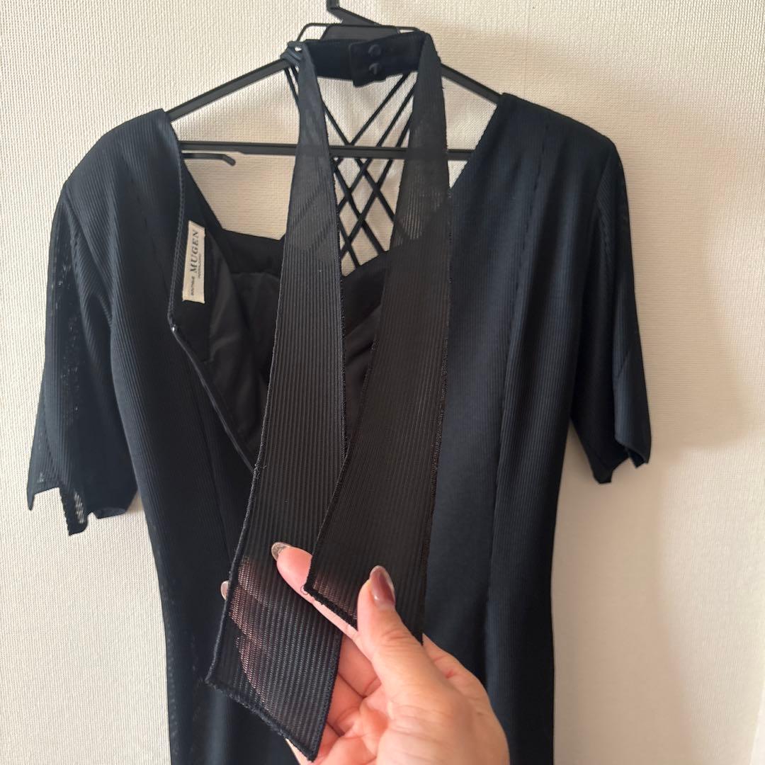 美品【used】MUGEN首元クロスデザイン社交ダンスドレス半袖BLACK