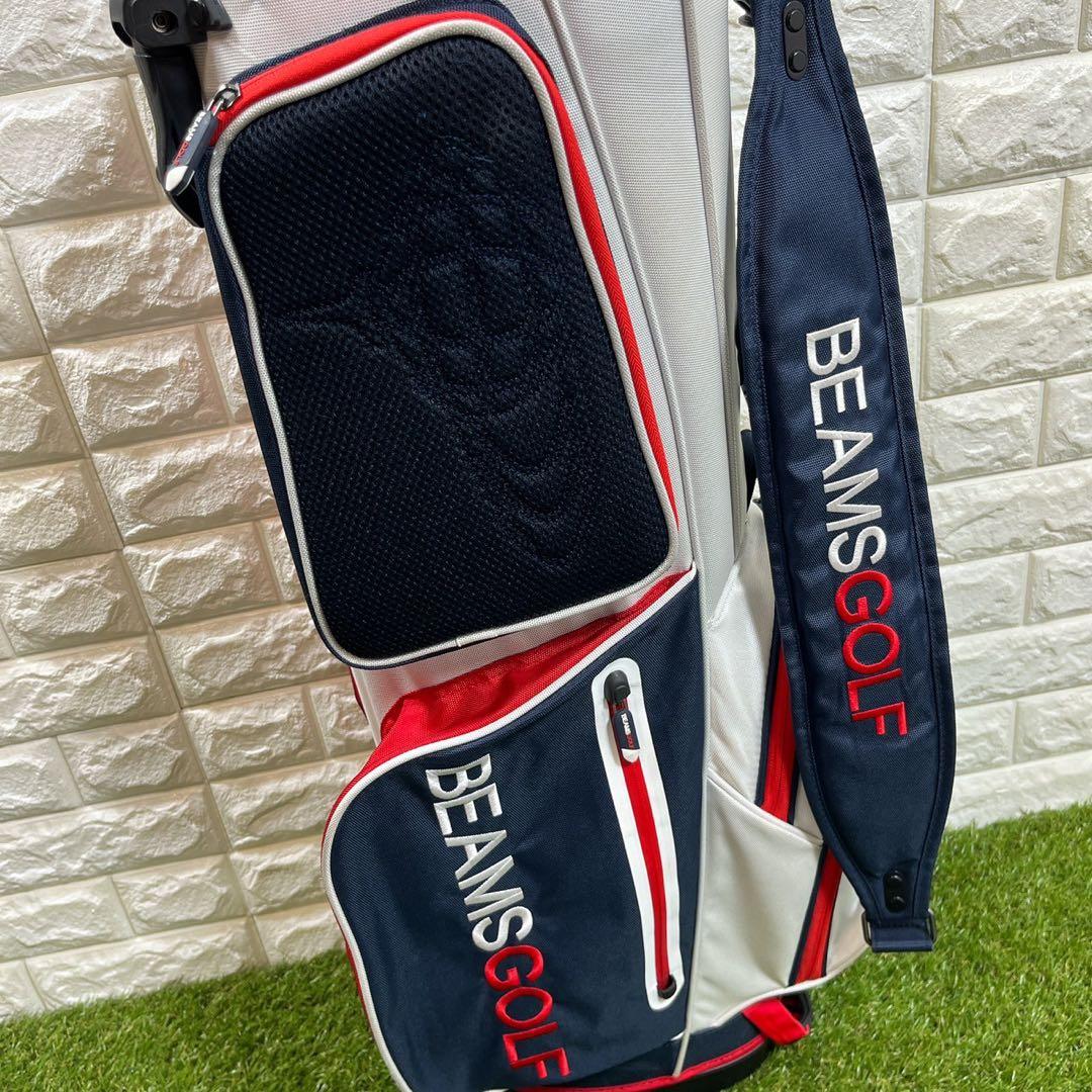 BEAMS GOLF スタンドキャディバッグ 白×赤×青
