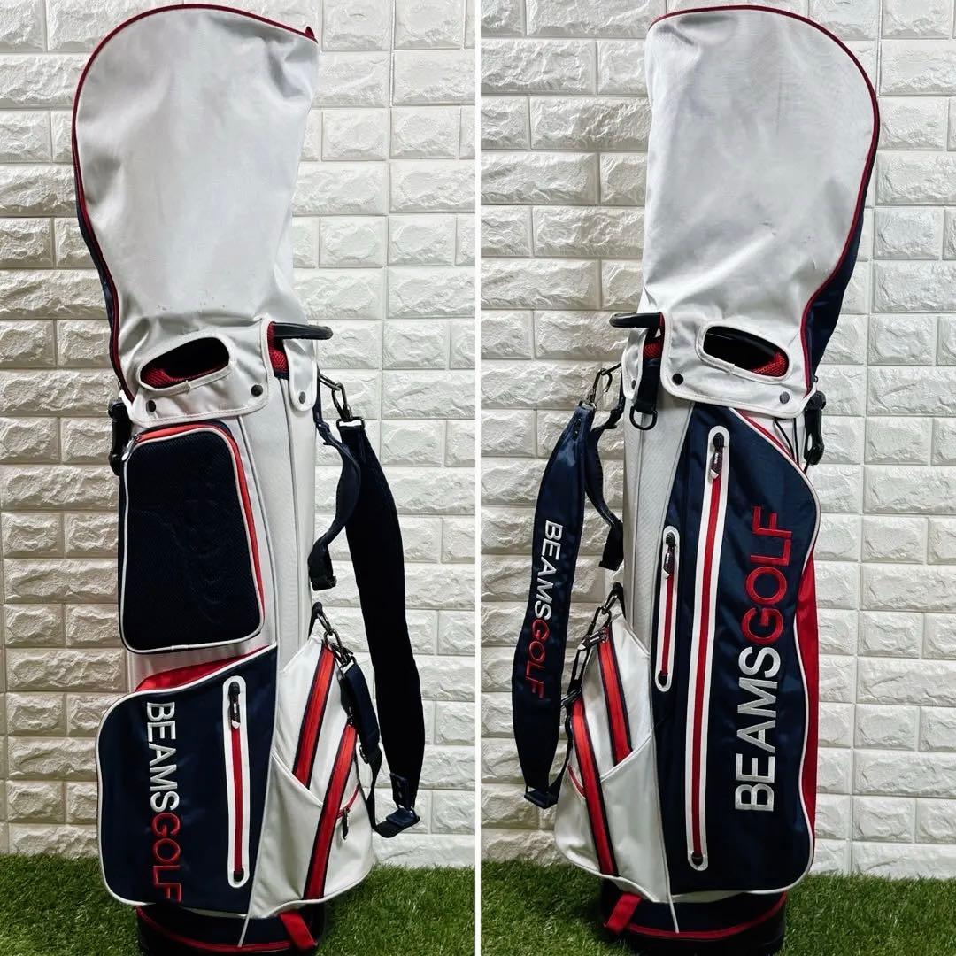 BEAMS GOLF スタンドキャディバッグ 白×赤×青