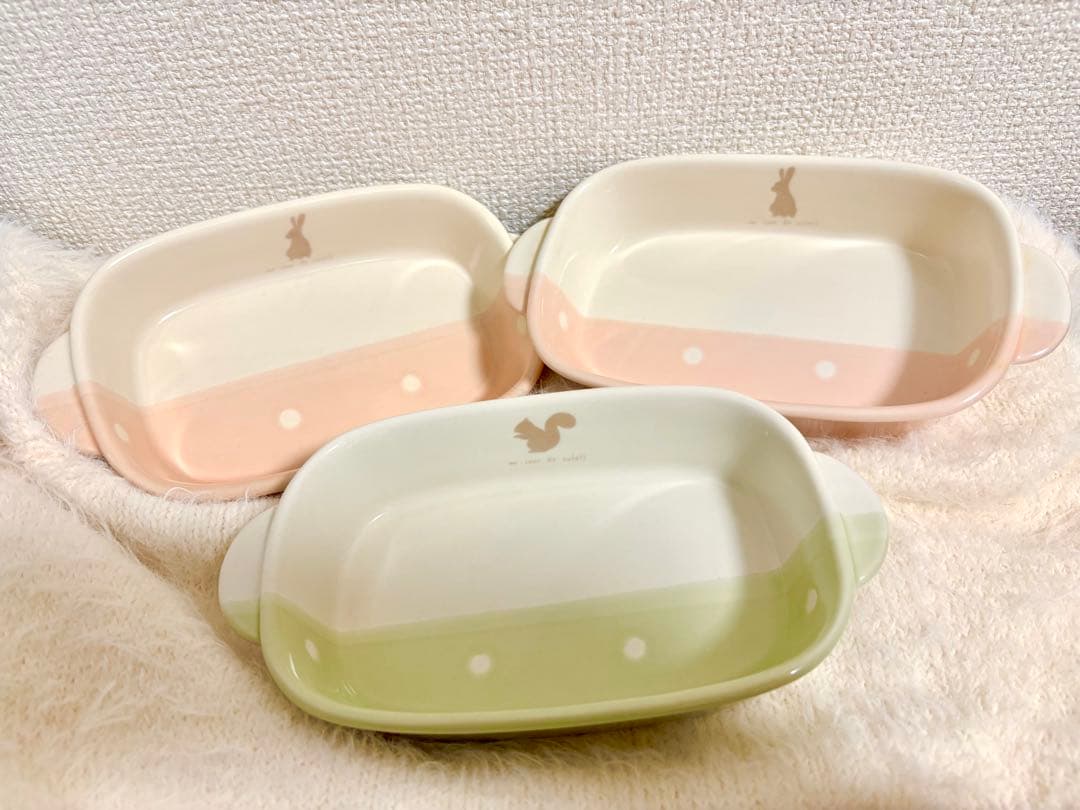 アンジュール　うさぎ　グラタン皿　リス　3点セット　食器　磁器　日本製