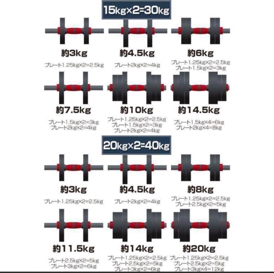 人気ダンベル 可変式 20kg可変式ダンベル40kg 多機能2個セット