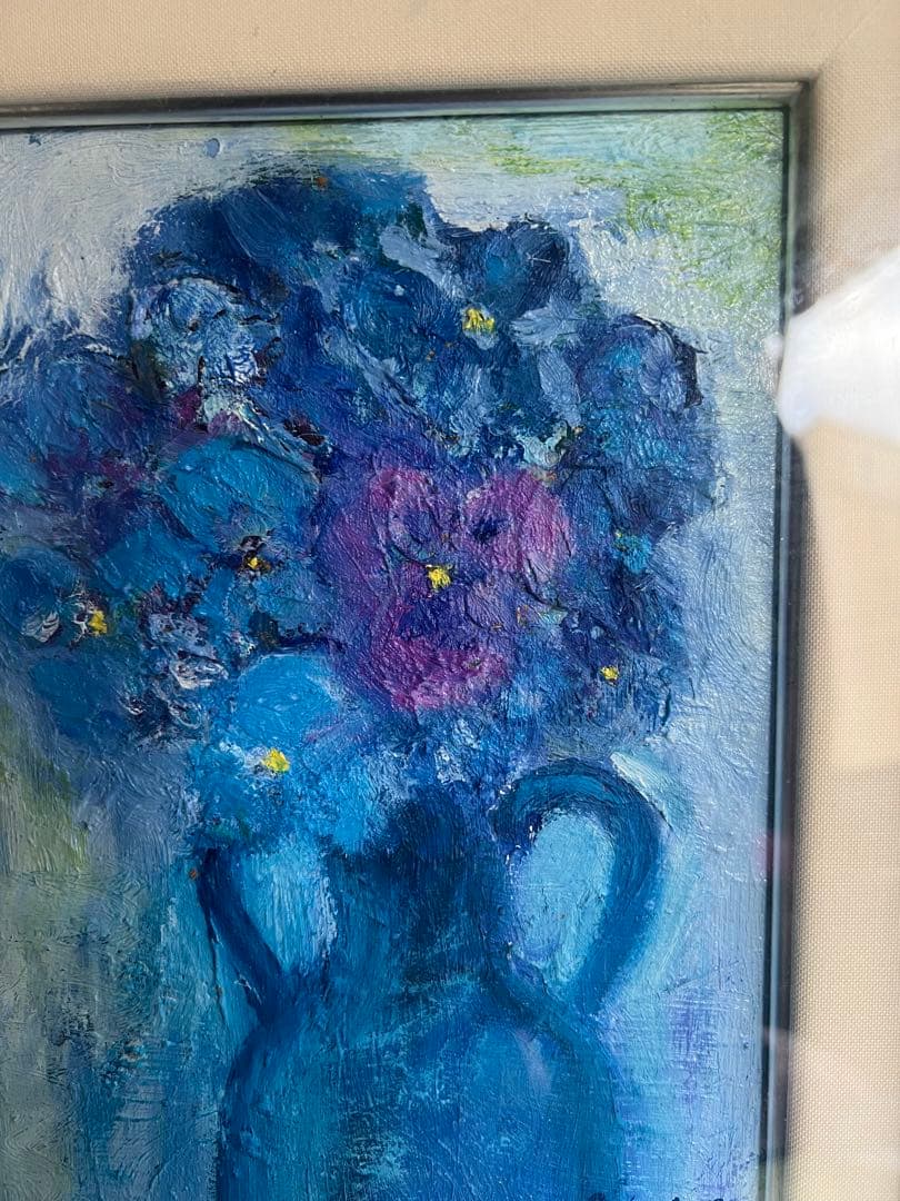 油彩画 花瓶の花 Y.F.