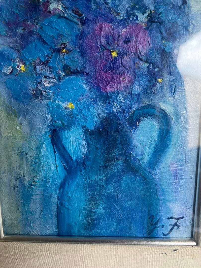 油彩画 花瓶の花 Y.F.