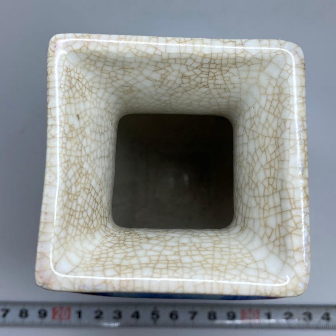中国古窯 辰砂角瓶 H7.5cm 東キ7-1206☆2F タトオ