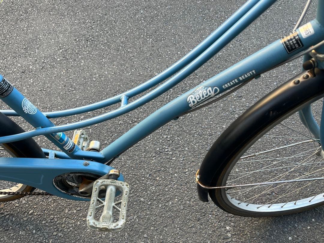 美品中古6段変速自転車⭐︎LEDオートライト⭐︎大型籐風カゴ⭐︎ブルー⭐︎配達地域限定⭐︎