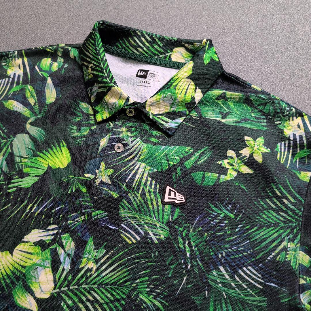 【極美品】ニューエラゴルフ　ラバーパッチロゴ　ボタニカル総柄ポロシャツ　XL