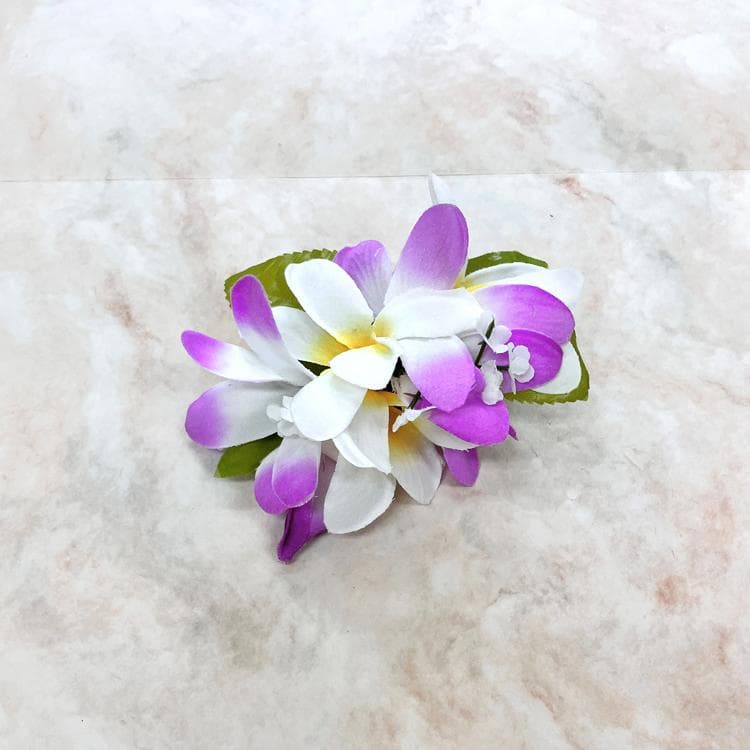 #1239-2　新品　8個　ヘアクリップ　髪飾り　プルメリア　パープル/ホワイト