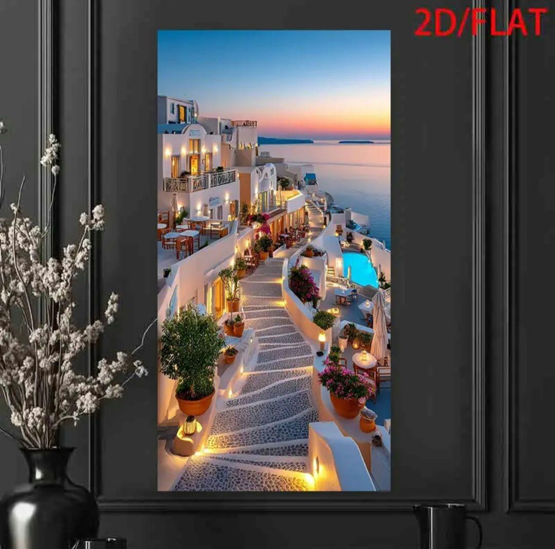 超巨大！ギリシャ サントリーニ島 風景画 高品質防水キャンバス アクリルプリント