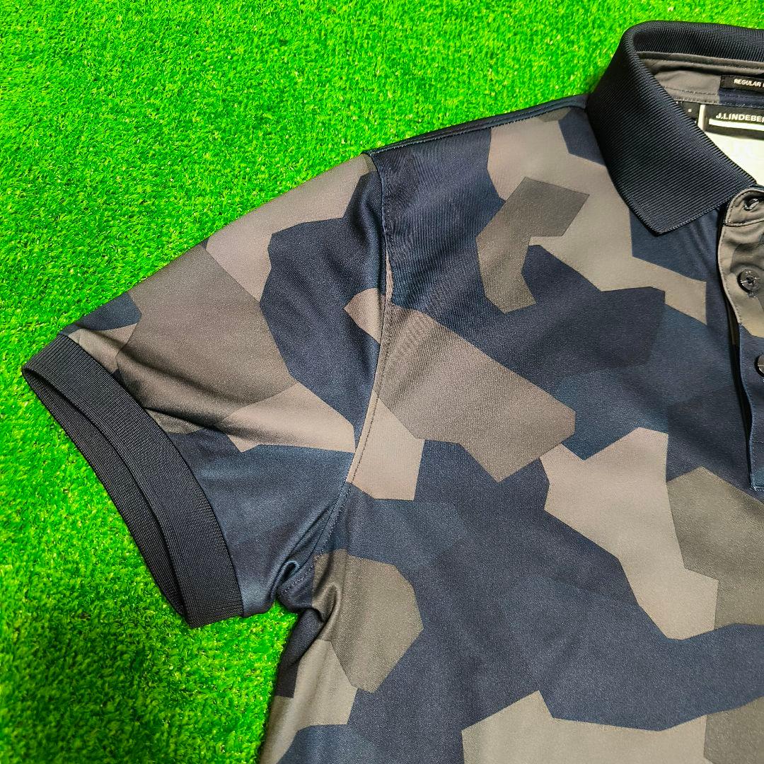 J.LINDEBERG GOLF 迷彩柄 半袖ポロシャツ S グレー×ネイビー