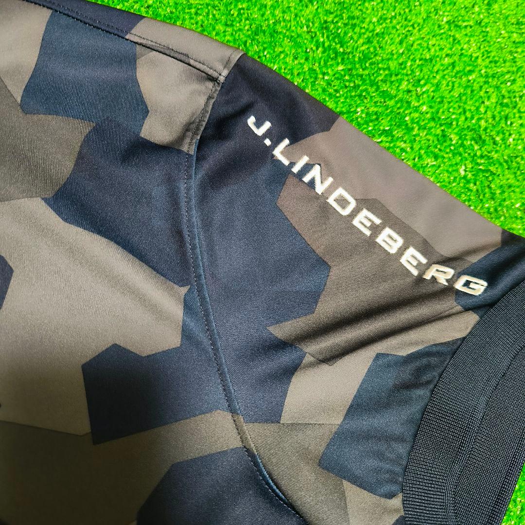 J.LINDEBERG GOLF 迷彩柄 半袖ポロシャツ S グレー×ネイビー