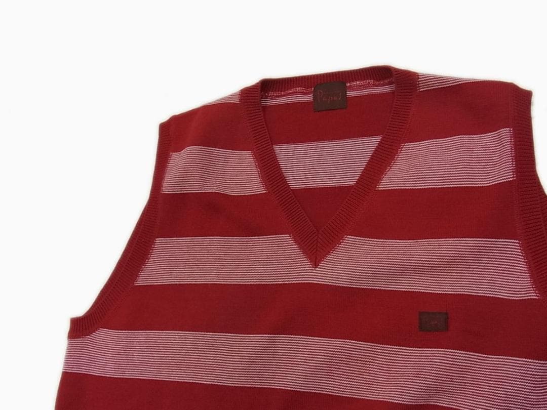 ✈極美品　Papas　パパス　Vネック　ベスト　ロゴ　メンズ M　綿　ゴルフ　冬