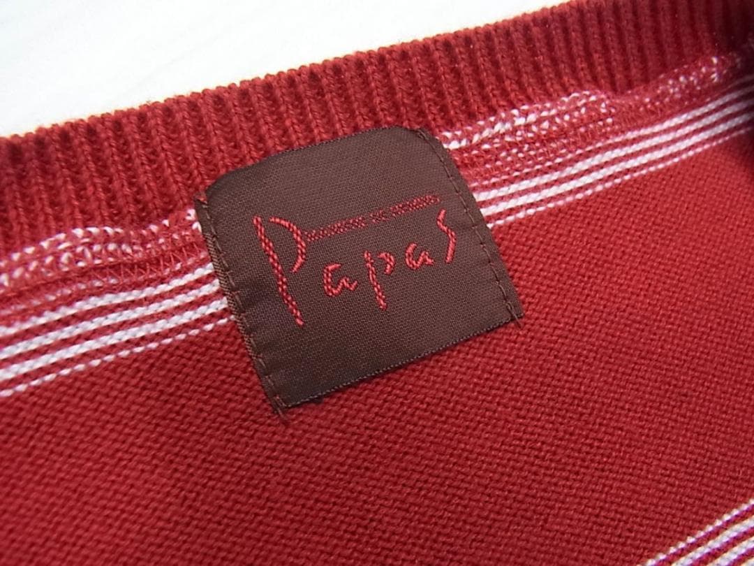 ✈極美品　Papas　パパス　Vネック　ベスト　ロゴ　メンズ M　綿　ゴルフ　冬