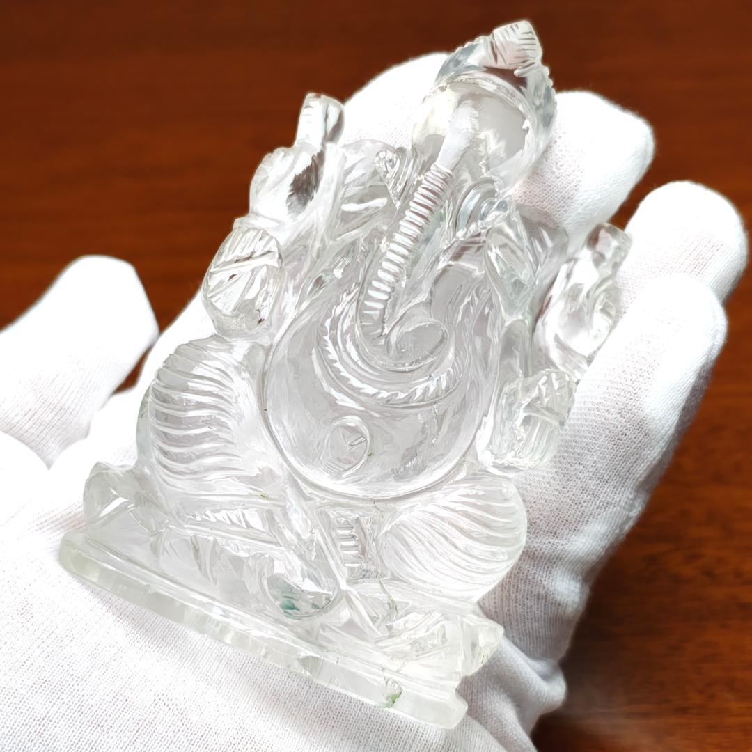 【No,7】ネパール ヒマラヤ水晶製 インドの神様 ガネーシャ立像 金運成就