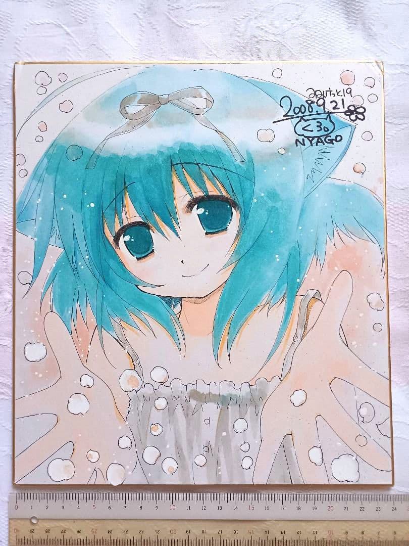 直筆　手描きイラスト　美少女　サイン色紙　イベント　グッズ 　NYAGO　女の子