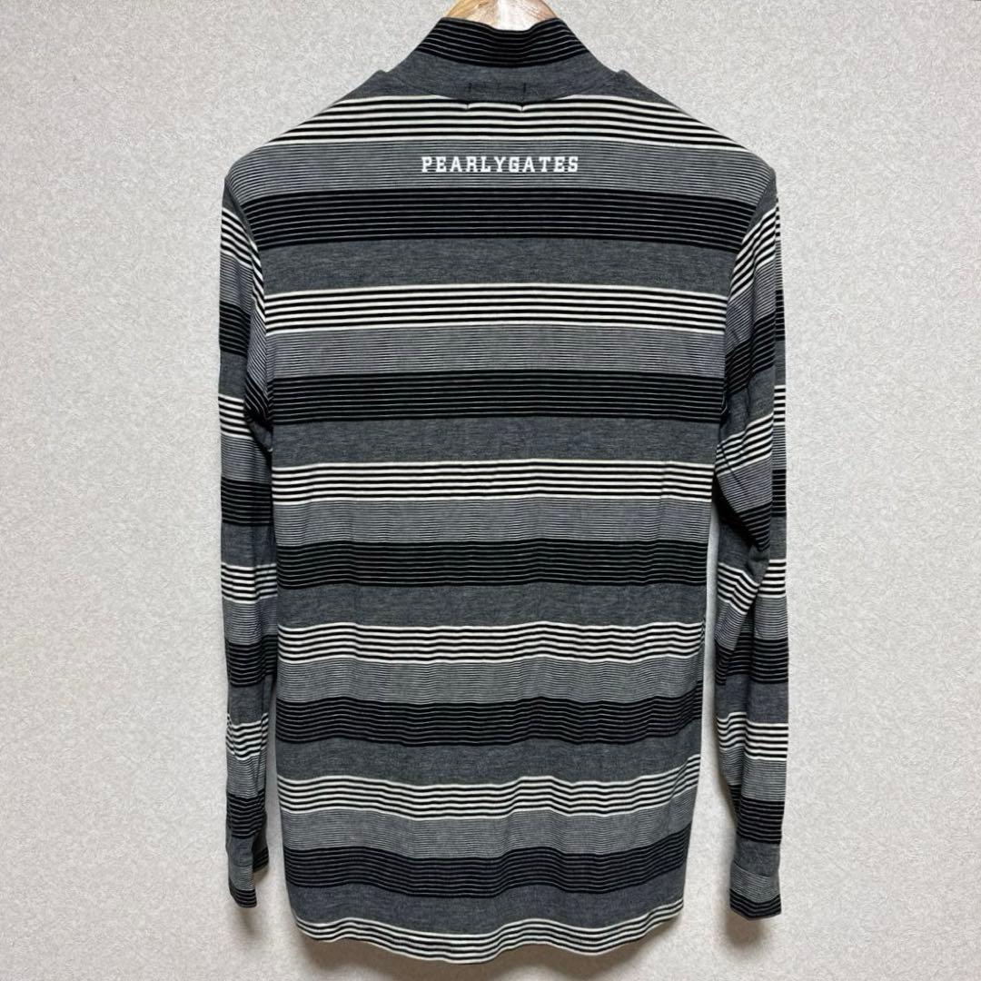 パーリーゲイツ・ボーダー柄　ハイネック　ハーフジップ　長袖カットソー　XL