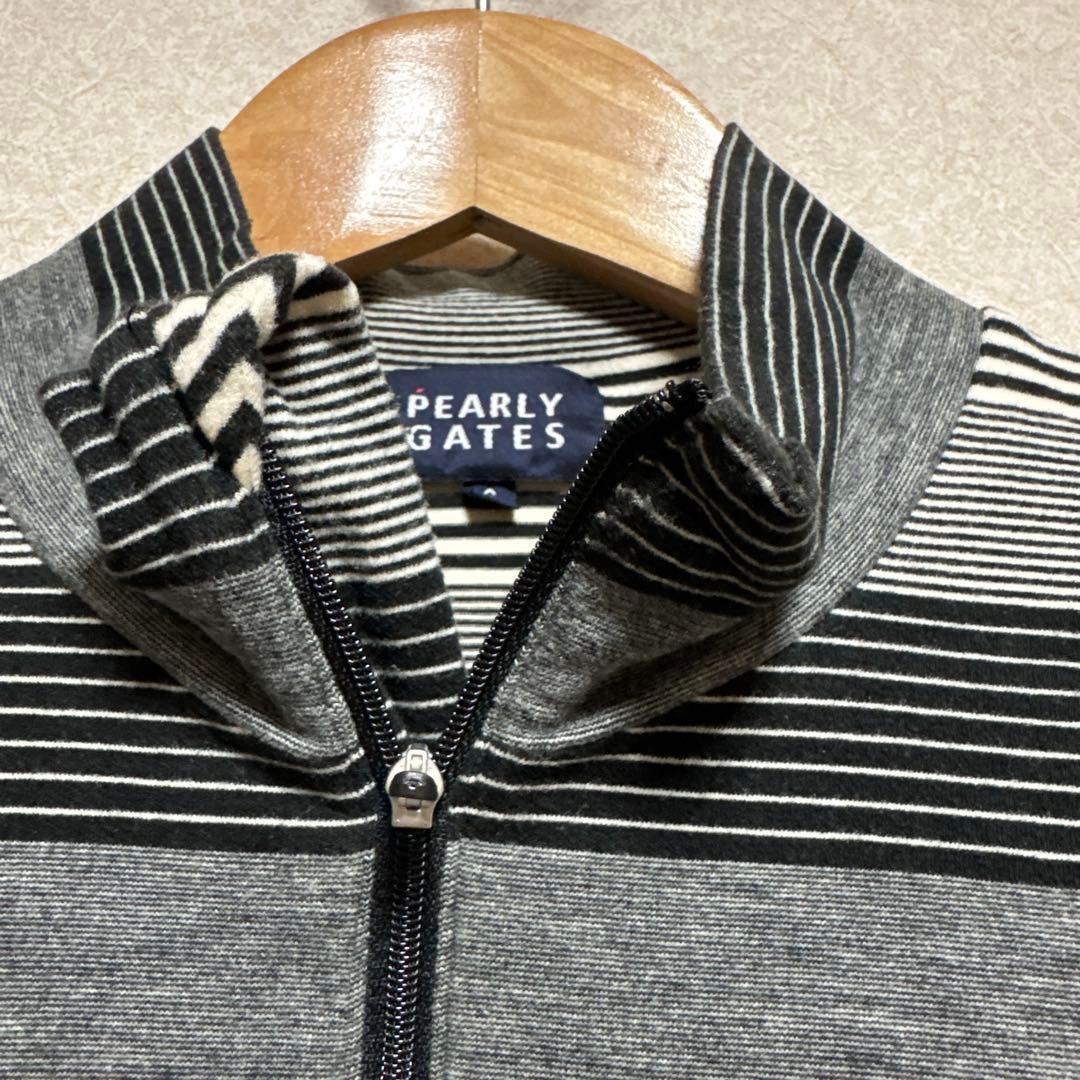 パーリーゲイツ・ボーダー柄　ハイネック　ハーフジップ　長袖カットソー　XL