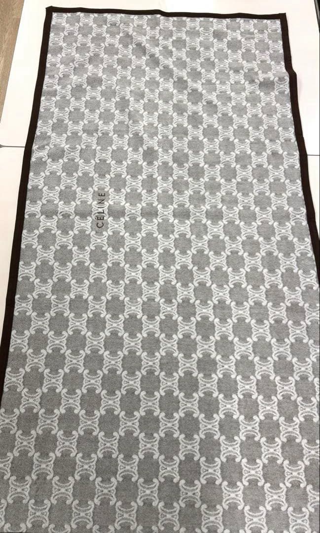 CELINE セリーヌ 綿毛布 ブランケット ハーフケット マカダム総柄 グレー