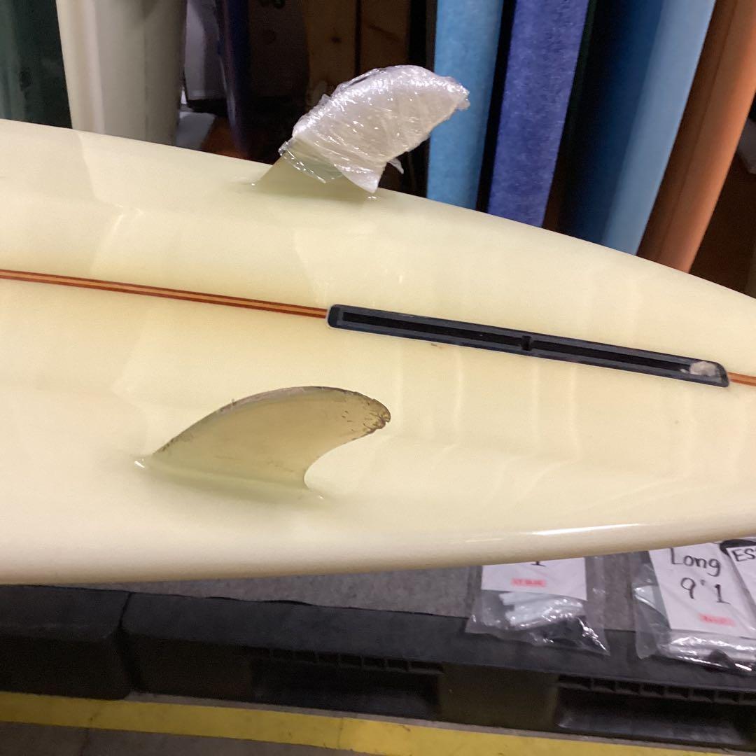 中古ドナルドタカヤマロングボードビーチブレイクアロハ生地をラミネート9'4