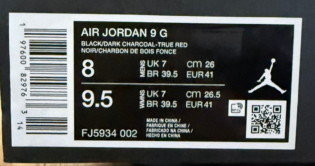 Air Jordan 9 G ブラック/レッド