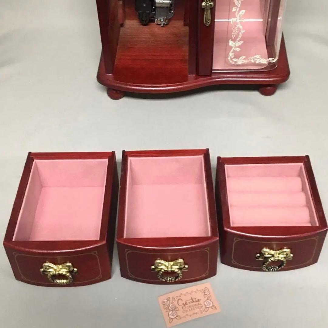 【新品未使用】 ワインレッド 木製宝石箱３段 オルゴール付 ケース ジュエリー