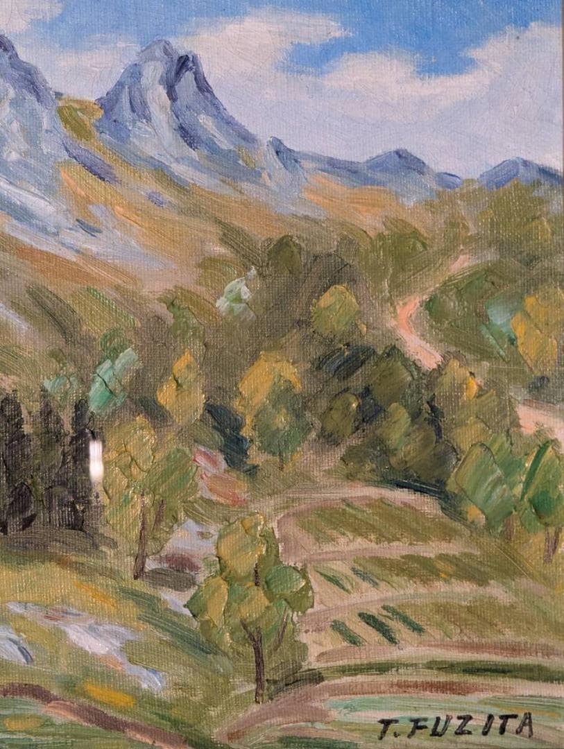 【真作】絵画　藤田東光　油彩3号　西上州鹿岳　山岳風景　静かな風景　X135